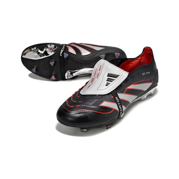 Adidas Predator 25 Elite Tongue Black Silver and Red FG