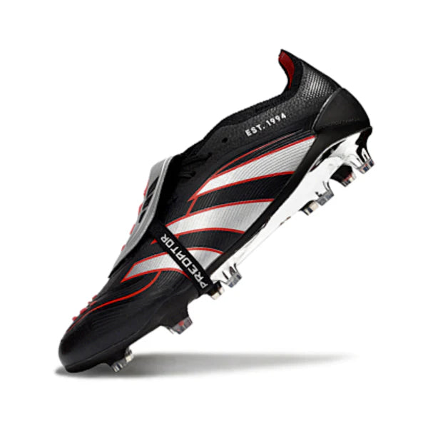 Adidas Predator 25 Elite Tongue Black Silver and Red FG