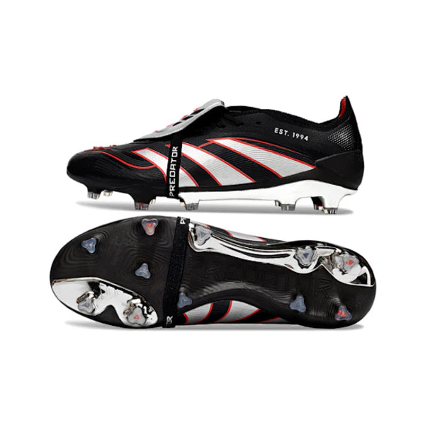 Adidas Predator 25 Elite Tongue Black Silver and Red FG
