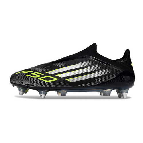 Adidas F50 Elite Lace Less Black White and Green SG