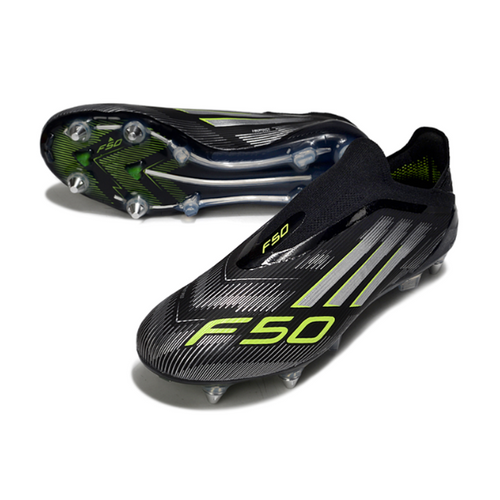 Adidas F50 Elite Lace Less Black White and Green SG