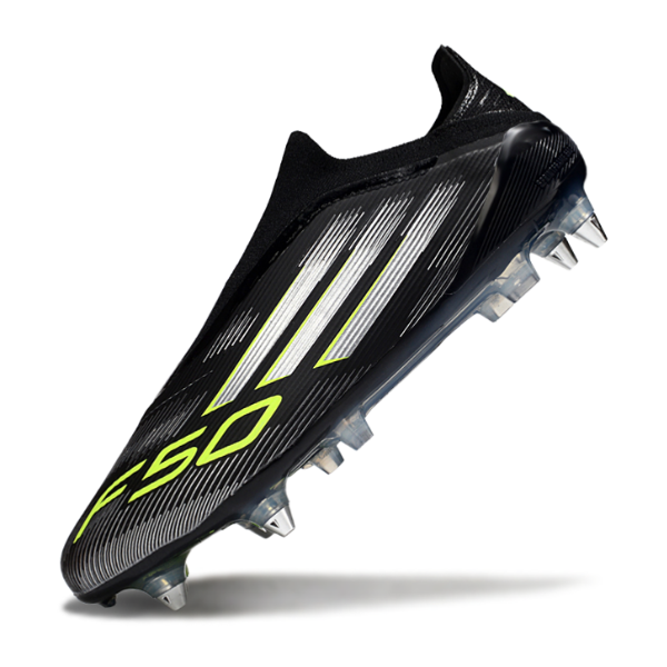 Adidas F50 Elite Lace Less Black White and Green SG