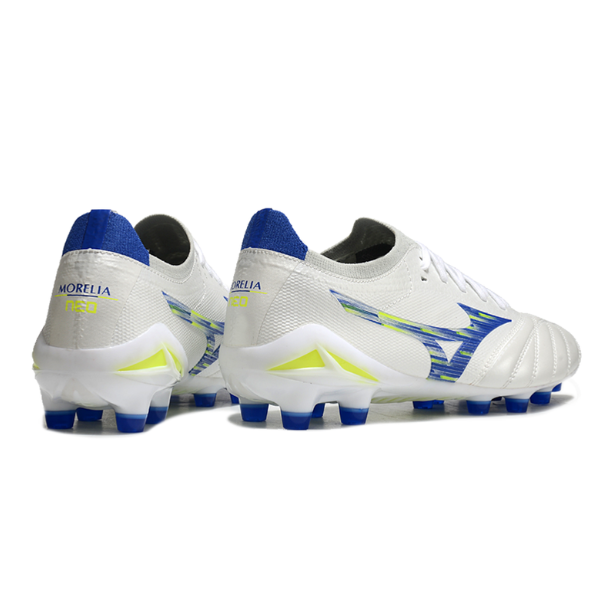 Mizuno Morelia Neo IV Elite White Blue and Yellow FG