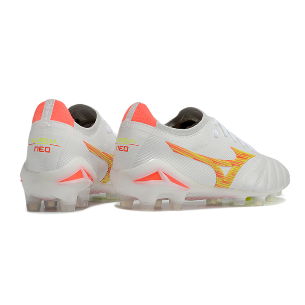 Mizuno Morelia Neo IV Elite White Orange and Yellow FG