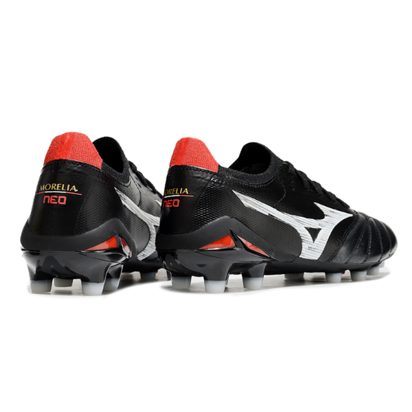 Mizuno Morelia Neo IV Elite Black White and Red FG