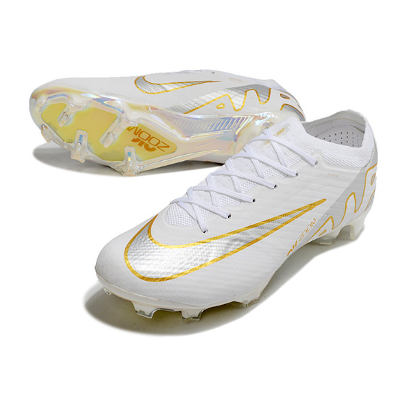 Nike Zoom Mercurial Vapor 15 Elite White Silver and Gold FG