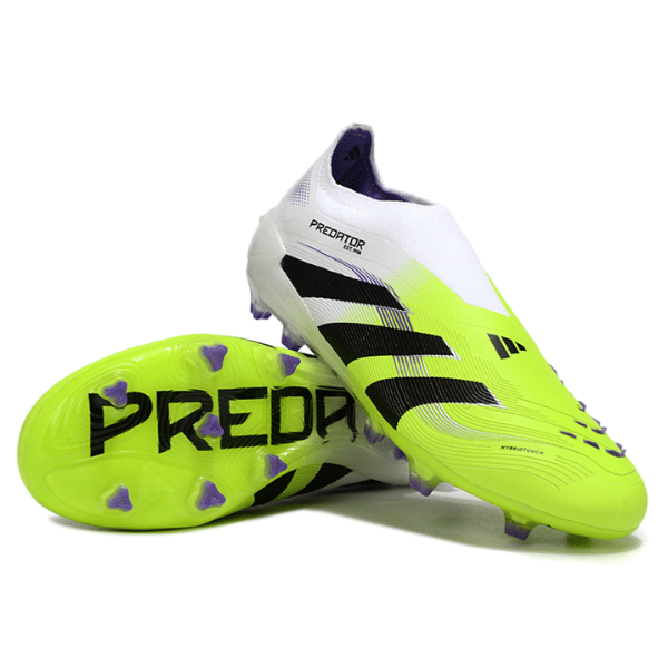 Adidas Predator 25 Elite Laceless White and Green Firm Ground FG Kids Football Boot