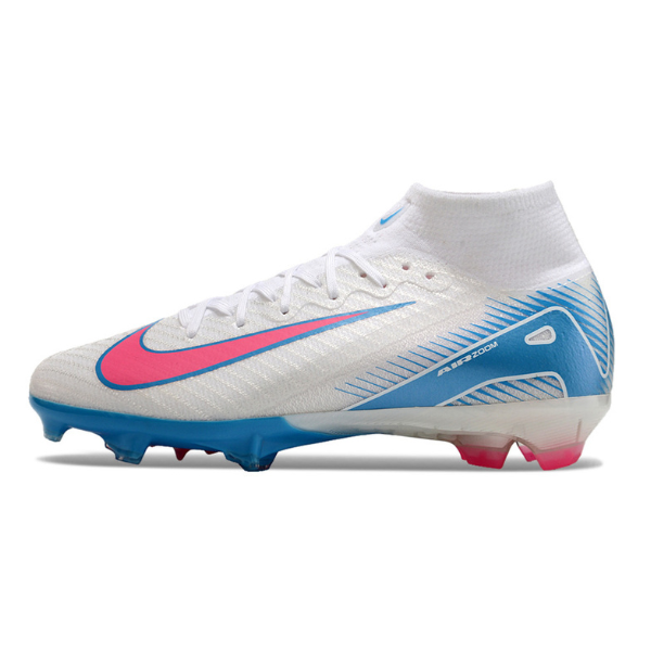 Nike Air Zoom Mercurial Superfly 10 Elite White Blue and Pink Firm Ground FG Kids Football Boot