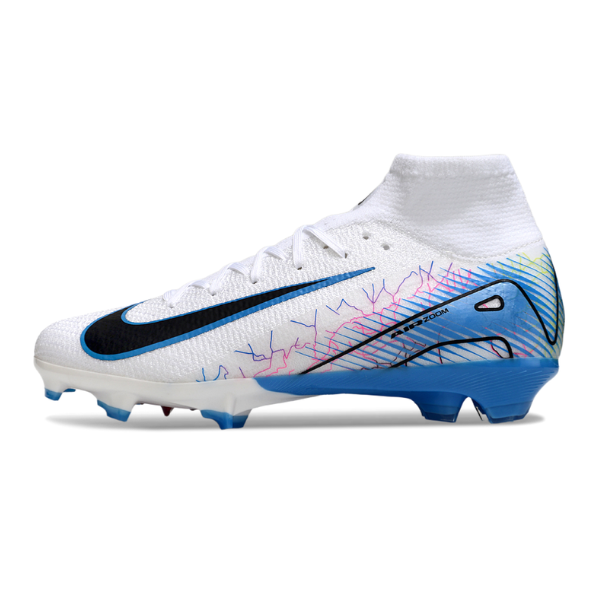 Nike Air Zoom Mercurial Superfly 10 Elite White and Blue Firm Ground FG Kids Football Boot