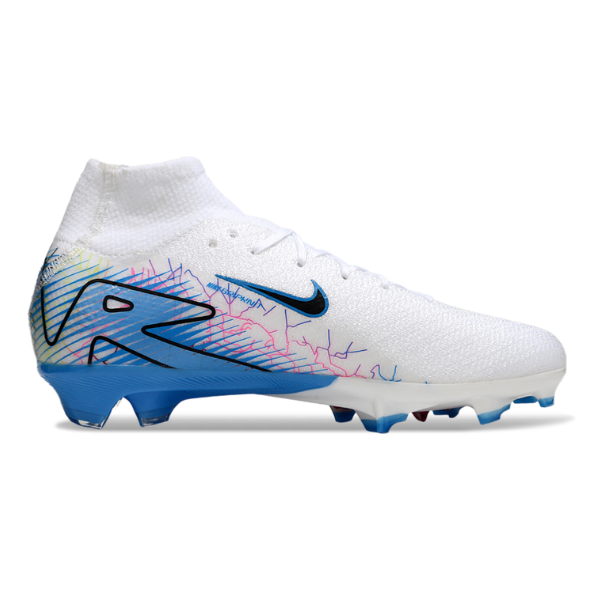Nike Air Zoom Mercurial Superfly 10 Elite White and Blue Firm Ground FG Kids Football Boot