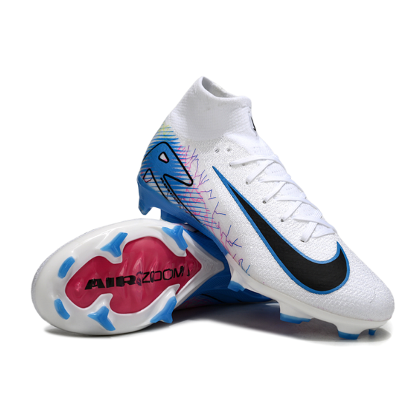 Nike Air Zoom Mercurial Superfly 10 Elite White and Blue Firm Ground FG Kids Football Boot