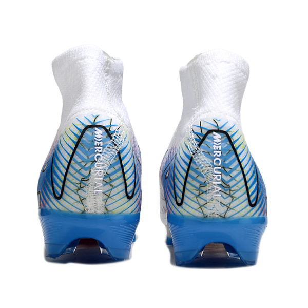 Nike Air Zoom Mercurial Superfly 10 Elite White and Blue Firm Ground FG Kids Football Boot