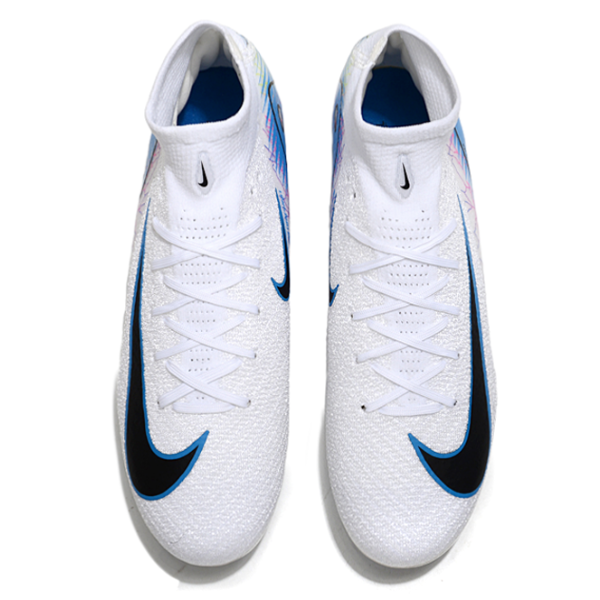 Nike Air Zoom Mercurial Superfly 10 Elite White and Blue Firm Ground FG Kids Football Boot