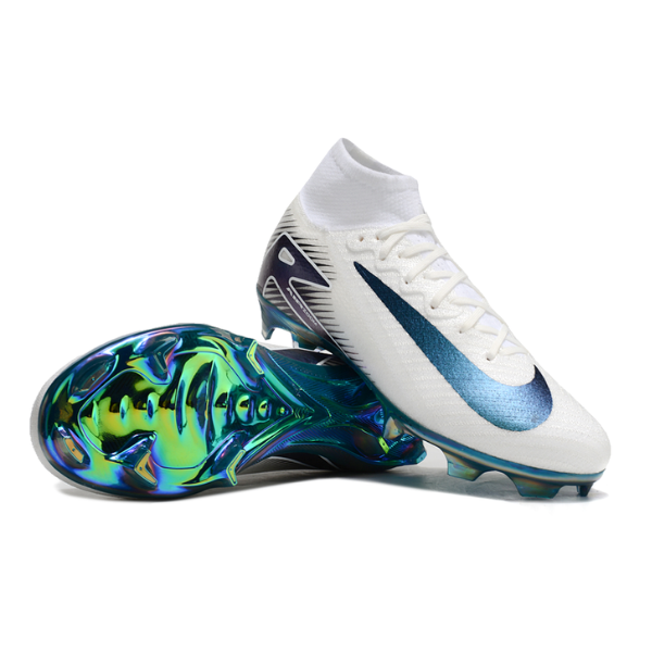 Nike Air Zoom Mercurial Superfly 10 Elite White and Green Firm Ground FG Kids Football Boot