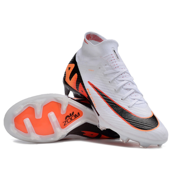 Nike Zoom Mercurial Superfly 9 Elite White Black and Orange FG Kids