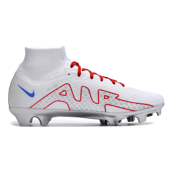 Nike Zoom Mercurial Superfly 9 Elite White Red and Silver FG Kids
