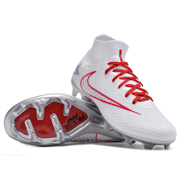 Nike Zoom Mercurial Superfly 9 Elite White Red and Silver FG Kids