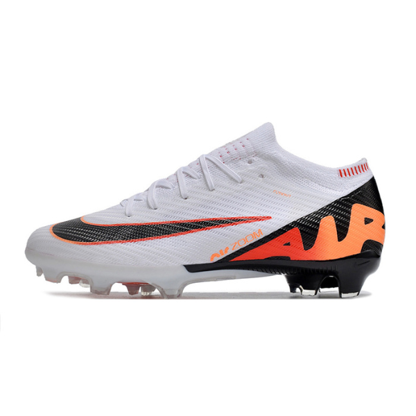 Nike Zoom Mercurial Vapor 15 Elite White Black and Orange FG Kids