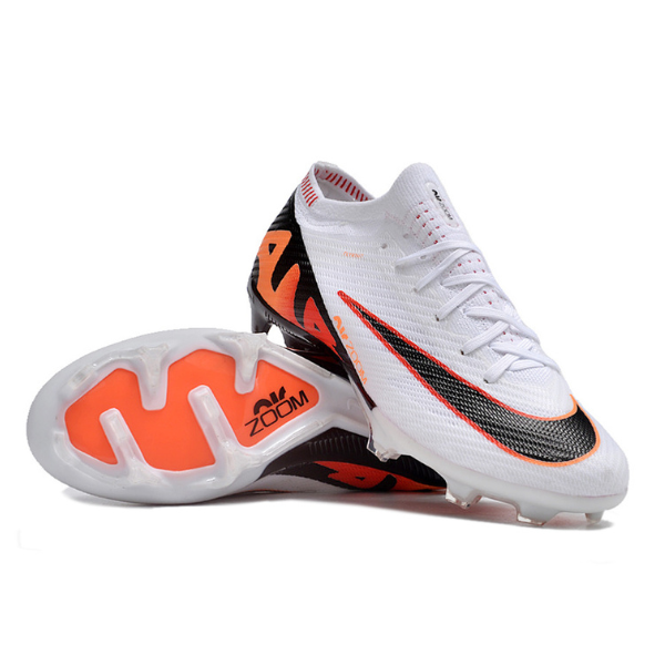 Nike Zoom Mercurial Vapor 15 Elite White Black and Orange FG Kids