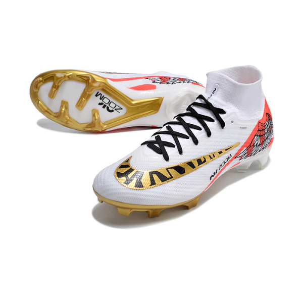 Nike Zoom Mercurial Superfly 9 Elite White Red and Gold FG Kids