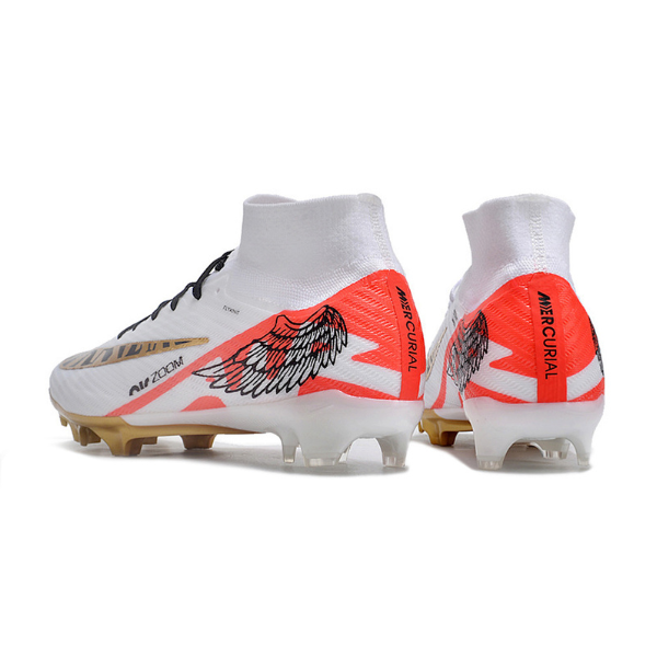 Nike Zoom Mercurial Superfly 9 Elite White Red and Gold FG Kids