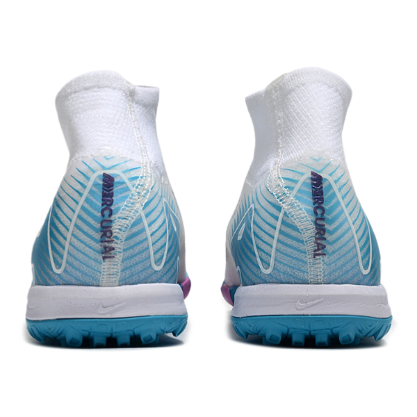 Nike Zoom Mercurial Superfly 10 Elite Kids White and Light Blue Turf TF Football Boot