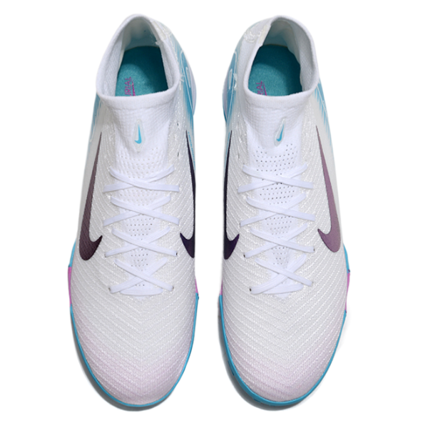 Nike Zoom Mercurial Superfly 10 Elite Kids White and Light Blue Turf TF Football Boot