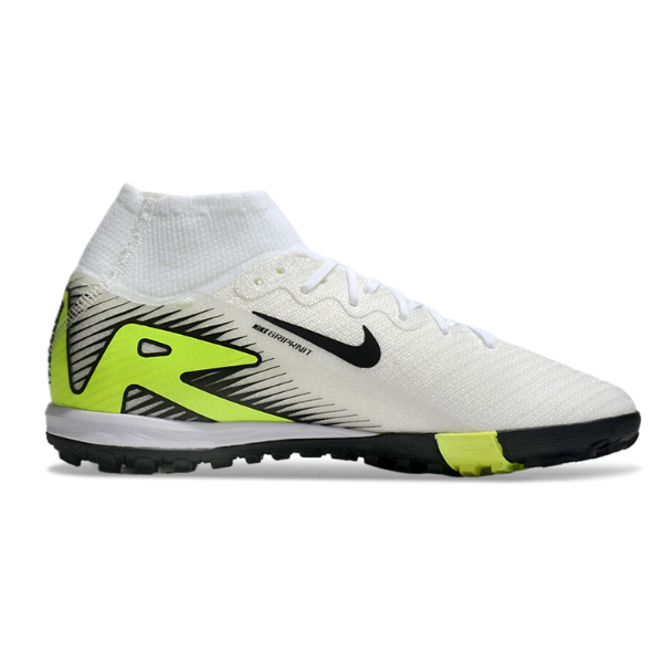 Nike Zoom Mercurial Superfly 10 Elite Kids White Green and Black Turf TF Football Boot