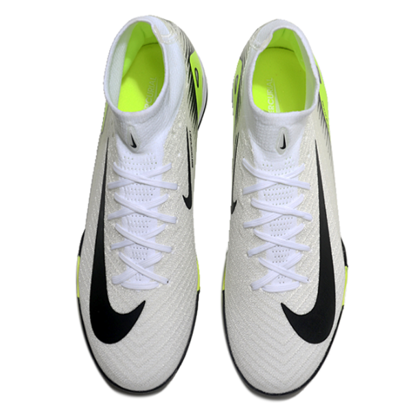 Nike Zoom Mercurial Superfly 10 Elite Kids White Green and Black Turf TF Football Boot