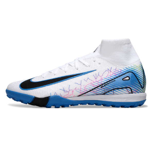 Nike Zoom Mercurial Superfly 10 Elite Kids White and Blue Turf TF Football Boot