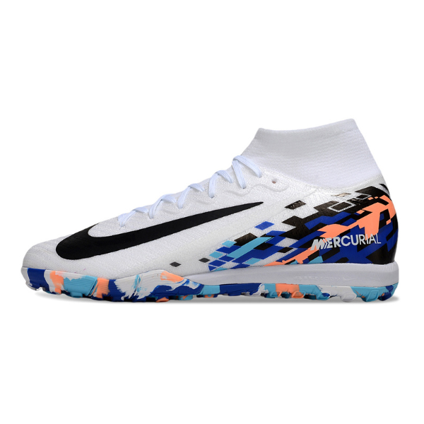 Nike Zoom Mercurial Superfly 10 Elite White and Blue Turf TF Kids Football Boot