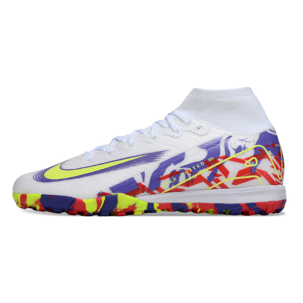 Nike Zoom Mercurial Superfly 10 Elite Kids White and Purple Turf TF Football Boot