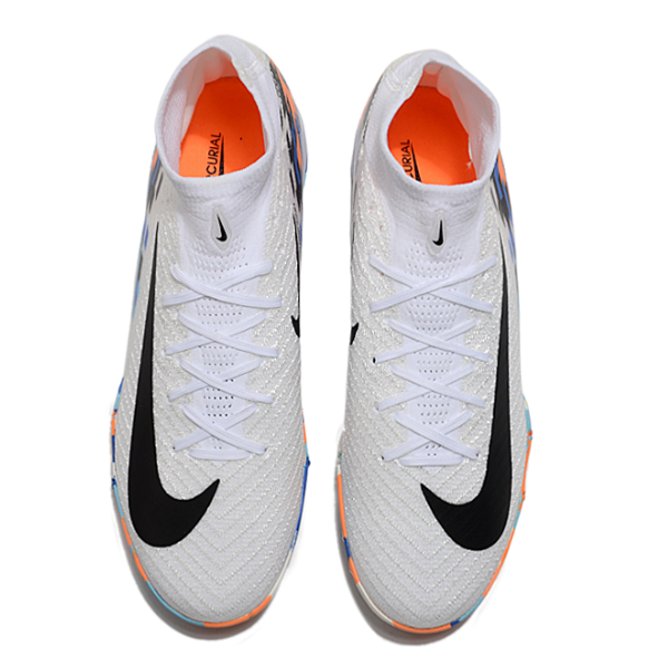 Nike Zoom Mercurial Superfly 10 Elite Kids White Blue and Orange Turf TF Football Boot