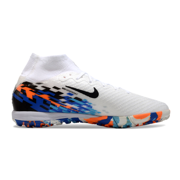 Nike Zoom Mercurial Superfly 10 Elite Kids White Blue and Orange Turf TF Football Boot