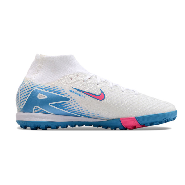 Nike Zoom Mercurial Superfly 10 Elite Kids White Pink and Blue Turf TF Football Boot