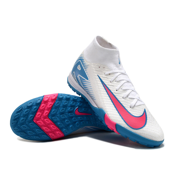 Nike Zoom Mercurial Superfly 10 Elite Kids White Pink and Blue Turf TF Football Boot