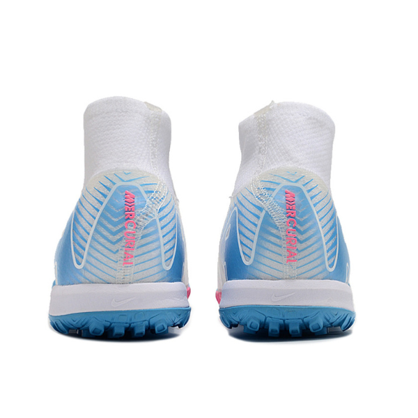 Nike Zoom Mercurial Superfly 10 Elite Kids White Pink and Blue Turf TF Football Boot