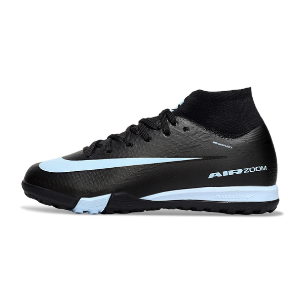 Nike Zoom Mercurial Superfly 10 Elite Black and Light Blue Turf TF Kids Football Boot