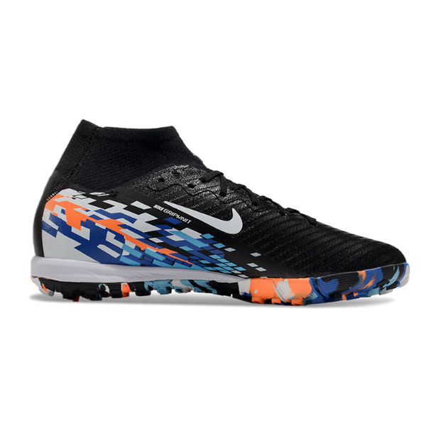 Nike Zoom Mercurial Superfly 10 Elite Black White and Blue Turf TF Kids Football Boot