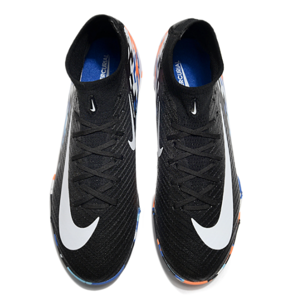 Nike Zoom Mercurial Superfly 10 Elite Black White and Blue Turf TF Kids Football Boot