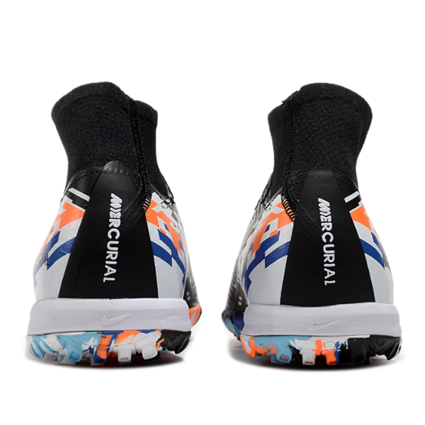 Nike Zoom Mercurial Superfly 10 Elite Black White and Blue Turf TF Kids Football Boot