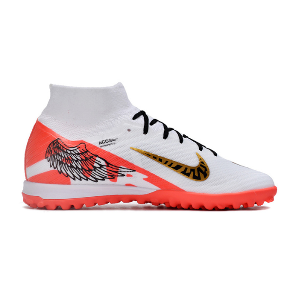 Nike Zoom Mercurial Superfly 9 Elite White Red and Gold TF Kids