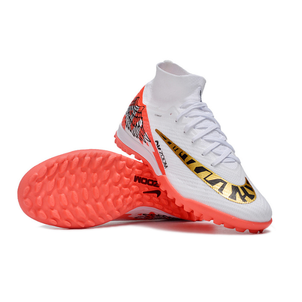 Nike Zoom Mercurial Superfly 9 Elite White Red and Gold TF Kids