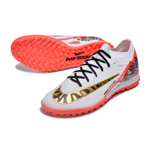 Nike Zoom Mercurial Vapor 15 Elite White Red and Gold TF Kids
