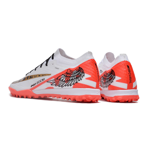 Nike Zoom Mercurial Vapor 15 Elite White Red and Gold TF Kids