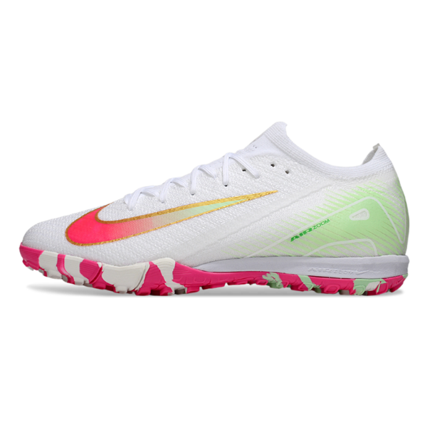 Nike Zoom Mercurial Vapor 16 Elite White Light Pink and Green Kids Turf TF Football Boot