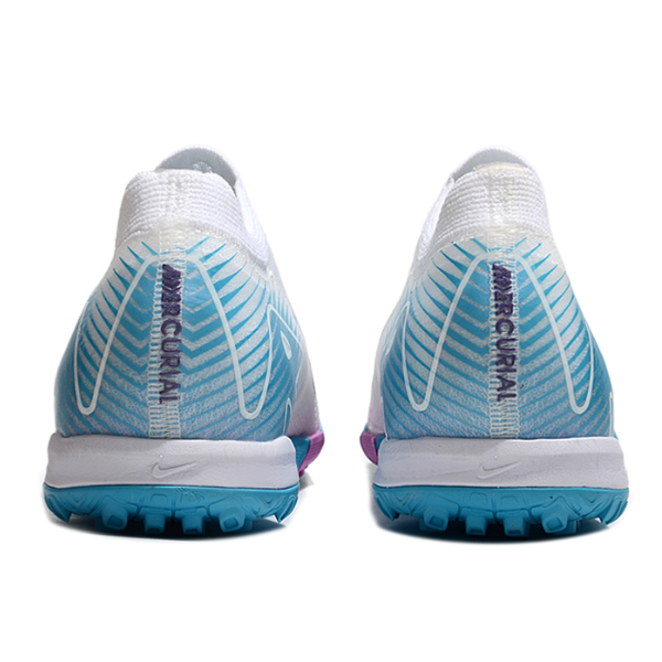 Nike Zoom Mercurial Vapor 16 Elite White and Light Blue Turf TF Kids Football Boot