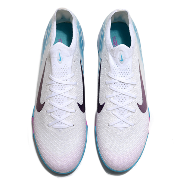 Nike Zoom Mercurial Vapor 16 Elite White and Light Blue Turf TF Kids Football Boot