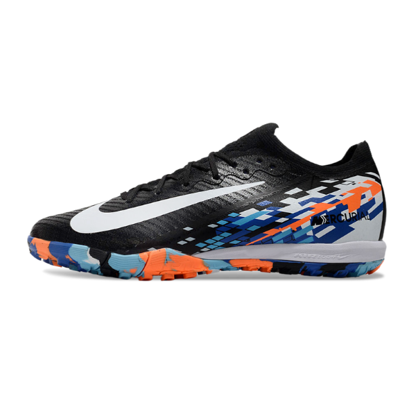 Nike Zoom Mercurial Vapor 16 Elite Kids Black Blue and Orange Turf TF Football Boot