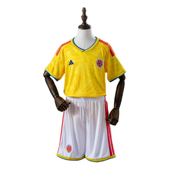 Colombia Adidas 2026 Home Kids Version Football T-Shirt + Shorts Kit